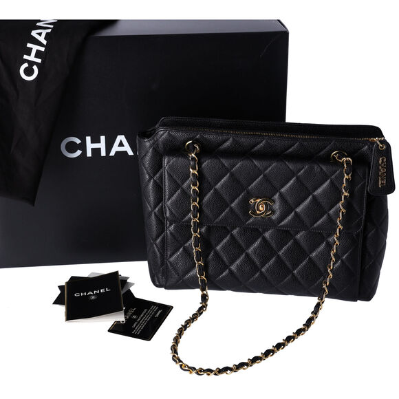CHANEL Handbags - Chanel Classic Front Pocket Small Chain Shoulder Tote Quilted Caviar Leather